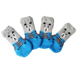 4Pcs Dog Socks for Small Dogs, Cats Paw Protector Soft Knitted Cotton Rubber Particles Non-Slip Small Pet Dog Socks for Indoor Hardwood Floor Walking (M)