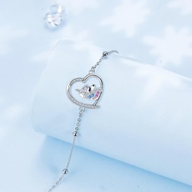 Arrebol Women's Bracelet 925 Sterling Silver with Pet Graphics Original Jewellery for Women - Adjustable [16 + 4 cm], Silver, Cubic Zirconia