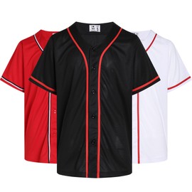 Pullonsy Pack of 3 Mens Womens Baseball Jersey for Adult 80s 90s 00s 10s Hip Hop T-Shirt Plain Softball Birthday Gift Outfits Black/White/Red Jersey,Men's Size Medium