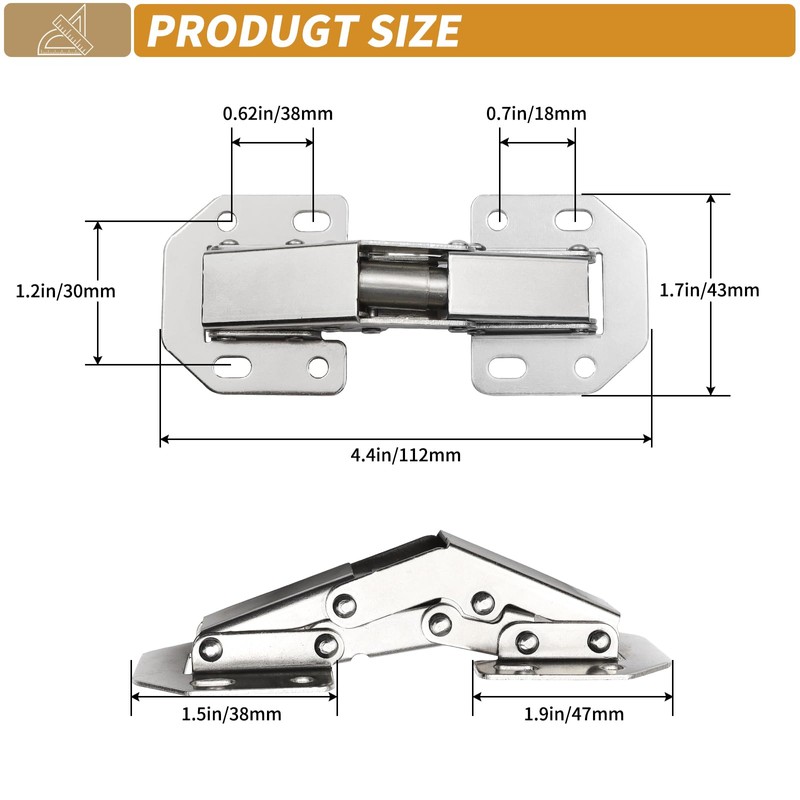 2-Pack Hidden Hinges for Cabinet Doors Frameless,90 Degree Concealed Cabinet