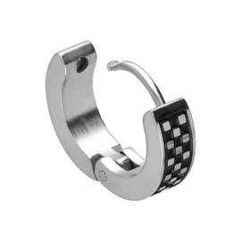 FILANGO 1 Pair Surgical Steel Hoop Earrings Chessboard Silver-Coloured / Black, Stainless Steel