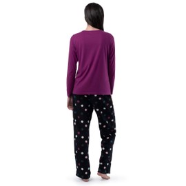 Fruit of the Loom Women's Sueded Jersey Crew Top and Fleece Pant Sleep Set, Berry/Multi Confetti