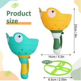 Volumoon Flying Saucer Launcher Toy, 2 Flying Disc Launchers with 12 Discs, Propeller Toy Children, Garden Toy Children, Gift for Children from 3 4 5 6 Years Girls Boys