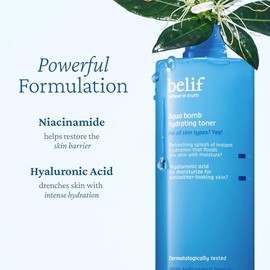 belif Aqua Bomb Hydrating Toner with Niacinamide & Hyaluronic Acid, Lightweight and Refreshing Toner for Instant Hydration, Skin Barrier Repair, and Glowing Skin for All Skin Types, Korean Skin Care
