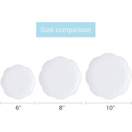 Eplze YBK Tech Elegant Round Embossed Lace Plate, Ceramic Serving Plate for Breakfast Afternoon Tea (White, 6-inch)