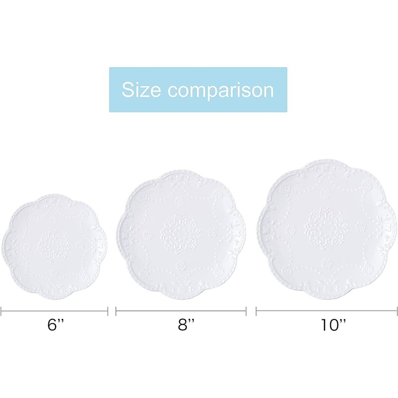 Eplze YBK Tech Elegant Round Embossed Lace Plate, Ceramic Serving