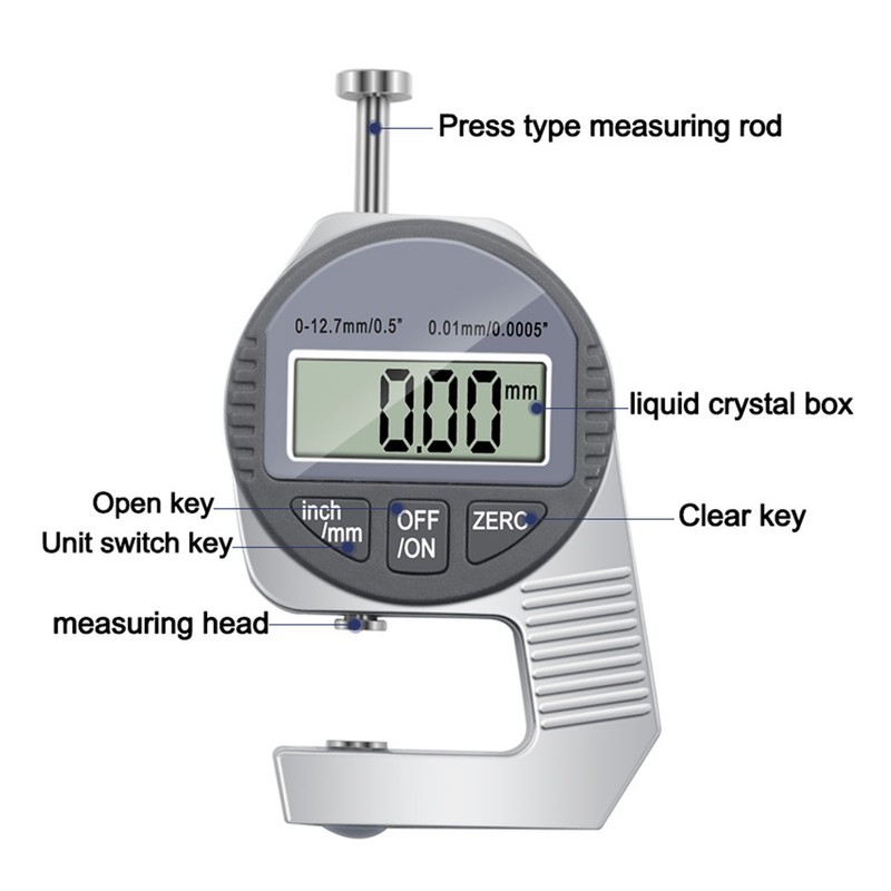 Thickness Meter 0 to 12.7mm Thumb Pressuring Measurement Portable Digital