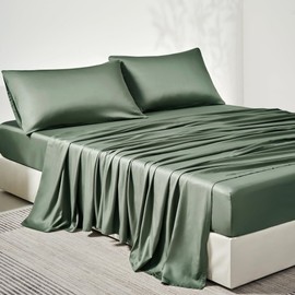 JELLYMONI Queen Sheet Set, Luxury Rayon Derived from Bamboo, Cooling Bed Sheet Set - Ultra Soft, Breathable, Eco-Friendly, Hypoallergenic - 4 Piece Sheets & Pillowcases, Forest Green