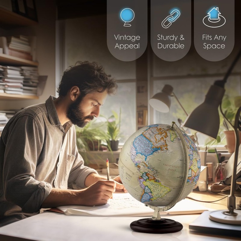 Waypoint Geographic Ambassador Plus Globe, 12" Antique Ocean-Style World Globe,