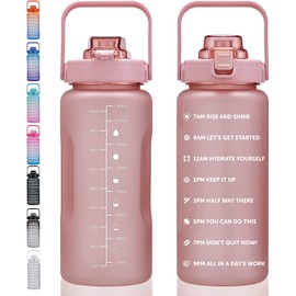 Botellas de agua grandes de medio galón/64 onzas con marcador de tiempo motivacional, pajita y asa extraíbles, a prueba de fugas y sin BPA, jarra de agua esmerilada degradada para mujeres y hombres para fitness, gimnasio, entrenamiento, deportes al aire 