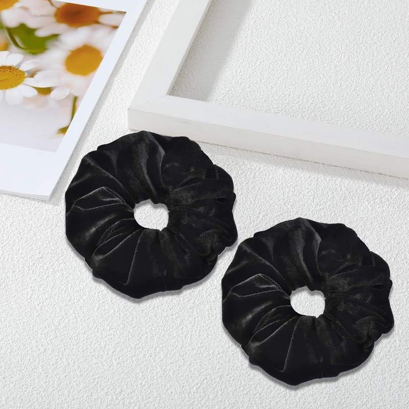 2 Pcs Velvet Scrunchie Black Suitable for Adult Women Large