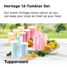 Tupperware Tumbler Set, 12 Count, Dishwasher Safe and BPA Free (12 Tumblers, 12 Lids, 16 fl oz each)