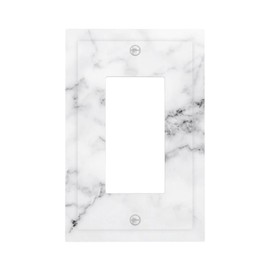 ybclf White Gray Marble 1 Gang Single Rocker Light Switch Plates Grey Wall Plate Outlet Electrical Faceplate Covers Decorative Socket for Livingroom Bedroom Kitchen