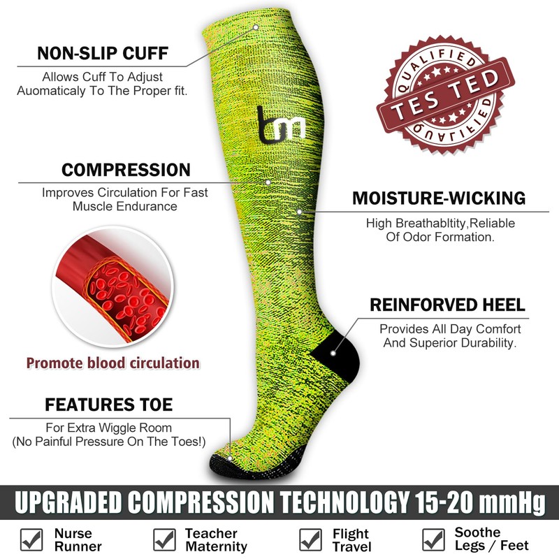 Bluemaple 6 Pack Copper Compression Socks for Women and Men
