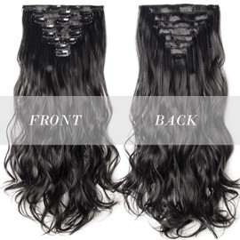 Clip in Hair Extensions 8Pcs Curly Wavy Clip on Synthetic Hair Extension Hairpieces for Women [17inch-140g; Jet Black]