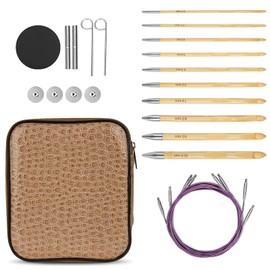 Tunisian Crochet Hooks Set with Cables – 10 Interchangeable Afghan Crochet Hooks (3.5mm–10mm) with 4 Swivel Cords, End Caps, Connectors & Storage Case – Bamboo Crochet Hook Kit for Beginners & Experts