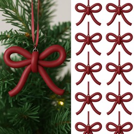 Weysat 12 Pcs Clay Bow Christmas Tree Ornaments Matte Coquette Tree Hanging Decorations for Garland Wreath Indoor Outdoor Xmas Decorations (Burgundy)