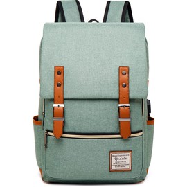 YODALA Vintage Laptop Backpack with USB Charging Port, Water Resistant Computer Backpacks for Travelling, College, Casual Daypacks for Men Women, Fits up to 15.6Inch laptop in Green