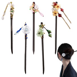 Aweisile Pack of 5 Wooden Hair Sticks, Vintage Chinese Hair Pin with Flowers and Tassels, Chinese Hair Sticks, Hair Pins, Wooden Stick, Chinese Wooden Hair Pin for Women, Girls, Hair Accessories