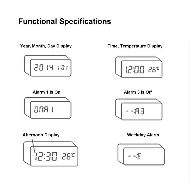 Wooden Digital Alarm Clock with Wireless Charging 3 Level Dimmer