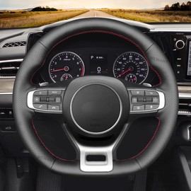 MEWANT - Funda de volante de piel auténtica negra cosida a mano para Kia Sportage 2022-2023 / K5 (GT/GT-Line) 2021-2022