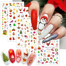 6 Sheets Christmas Snowflake 3D Nail Stickers Santa Claus Snowman Nail Decals Cute Cartoon Elk Penguin Deer Snow Nail Design Xmas Tree Winter Nail Supplies for Women New Year Decoration Accessories