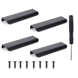 Comforty Set of 4 Furniture Handles and Screwdrivers, Hidden Door Handles Cabinet Handles, Aluminum Drawer Handles, Hidden Handles, Invisible Furniture Handles, Kitchen Handles - Black, 12 cm