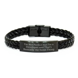 Developer's Proud Interlaced Leather Bracelet, Engraved Stainless Steel, Gifts for Developer, Men, Friends from Christmas