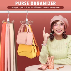 DOIOWN Purse Organizer,4 Pack Space Saving Purse Hangers for Closet,Multi Purpose Rotating Tank Top Hangers for Bags, Bras,Scarfs,Ties, Hoodies, Hat Closet Organizers and Storage