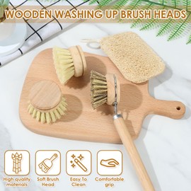 4Pcs Dish Brush Set Soft Sisal Dish Washing Brush with 3 Replacement Heads and Square Loofah Natural Kitchen Cleaning Brush Set Dish Scrubber for Cleaning Pot Pan Dish Bowl(4PCS)