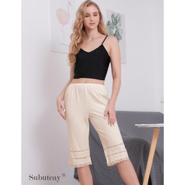 Subuteay Culottes Slip for Women Lace Snip-it Pettipants Bloomer Half Slip Shorts Loose Pajama Pants Nude XX-Large