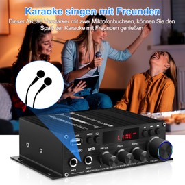 HiFi Stereo Amplifier Receiver for Home Speakers, AK-390 Bluetooth 5.0 Mini Audio Amp 2.0 Channel RMS 40W x 2 Audio Component Amplifier with 12V/5A Adapter, FM Radio, (BT, USB, AUX, Mic) Input