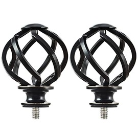 KAMANINA Replacement Finials for 1 or 7/8 Inch Curtain rods, Twisted Cage, M6 Screw Rod Finials, Black, 2pcs