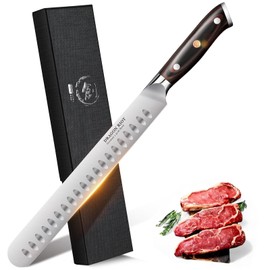 DRAGON RIOT 10 inch Premium Brisket Knife, Razor Sharp Carving Knife with Ergonomic Handle Design, Granton Edge, Hand Forged Brisket Slicing Knife for Meat and BBQ Cuting Gift for Men
