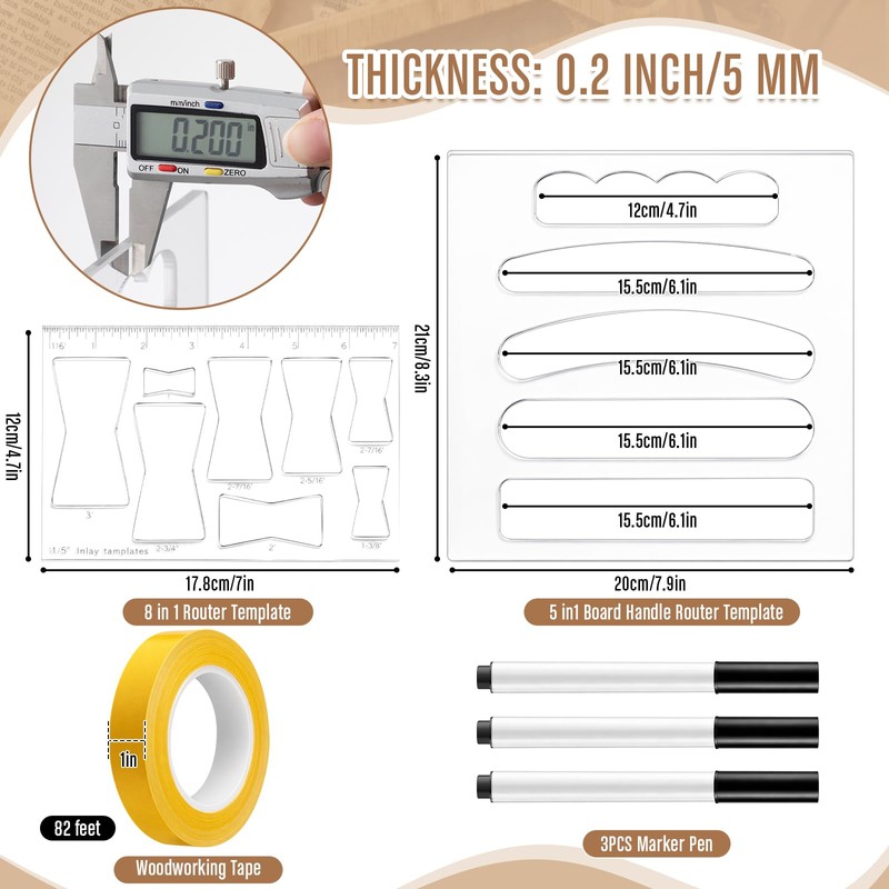 14 Pcs Router Templates for Woodworking, 6 Acrylic Charcuterie Board