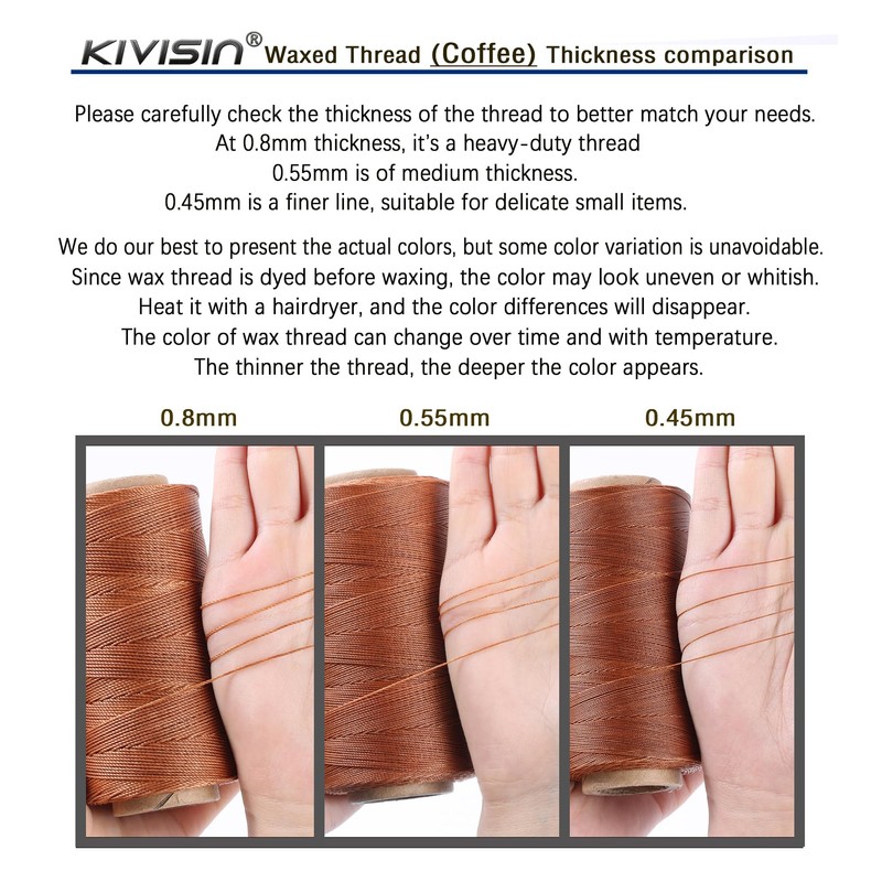 Thin Wax Polyester Thread, 0.45mm, 547 Yards, 3 Ply Round