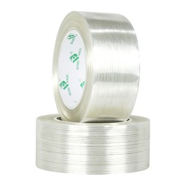 BOMEI PACK 2 Pack Filament Strapping Tape, 45yds x 2 inch, Mono Fiberglass Transparent Reinforced Packing, Heavy Duty Wearproof Tape, 5.5mils