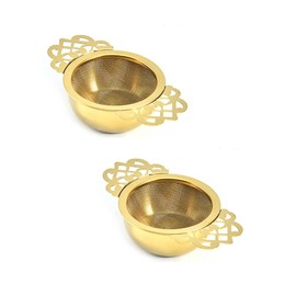Tea Strainers,2 Pack Stainless Steel Tea Filter with Bowl,Lace Double Handles Traditional Loose Leaf Tea Strainer Ultra Fine Mesh Tea Infuser,Gold