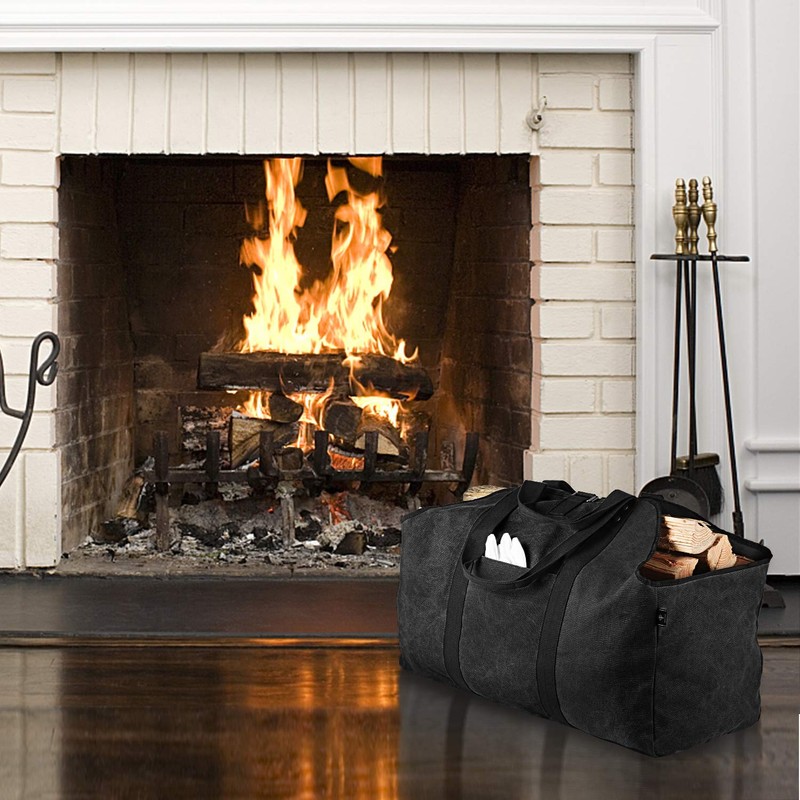 BONTHEE Extra Large Waterproof Firewood Log Carrier Canvas Firewood Holder