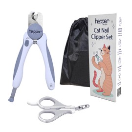 Hepper Cat Nail Clipper Kit - Small and Large Sharp Cat Claw Clippers with Added Nail File and Storage Pouch - Cat Nail Clippers with Safety Guard and Lock - Professional Cat Manicure …