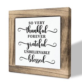 Inspirational Wood Sign, Box Wood Plaques Desk Décor, Farmhouse Rustic Table Art, Home Decor Sign, Thank You Gift, Gift for Family or Friends, So Very Thankful Forever Grateful Unbelievably Blessed