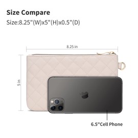 GAYI URBAN Quilted Wristlet Purse for Women, Vegan Leather Wristlet Pouch Zip Clutch Bag, Evening Clutch Purse with strap (Beige)