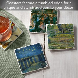 Thirstystone Impressionists 4-Pack Assorted Tumbled Tile Stone Coasters with Protective Cork Backing Manufactured in The USA