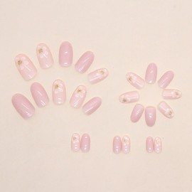 SINLOV Flower Oval False Nails Glossy Press on Nails French White Fake Nails Ballerina Acrylic Full Cover Fake Nails for Women and Girls
