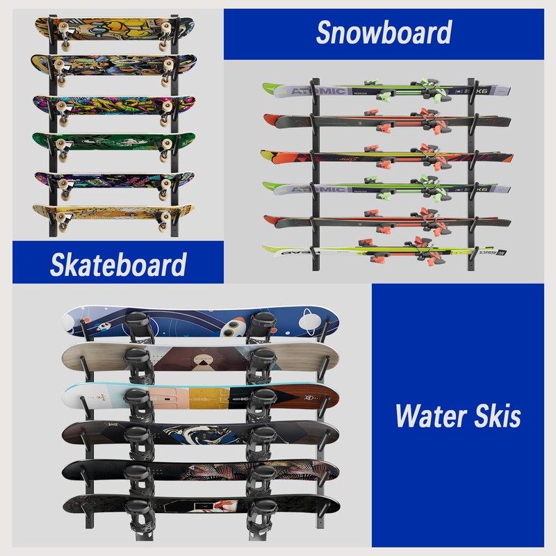YMYNY Skateboard Wall Mount, 6 Layer Skateboard Rack Holder, Snowboard