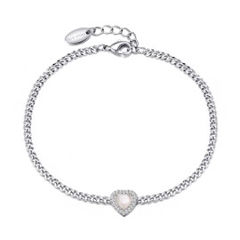 Philip Jones Mother of Pearl Heart Gemstone Bracelet Created with Zircondia® Crystals