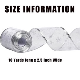 CCINEE 2.5"X10 Yards Snowflake Christmas Organza Ribbon Silver Snowflake Wired Sheer Glitter Ribbon for Xmas Tree Decor Gift Wrapping Craft Party Decoration