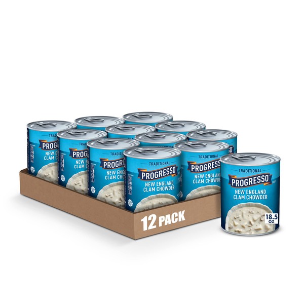 Progresso Traditional, New England Clam Chowder Soup, Gluten Free, 18.5 oz. (Pack of 12)