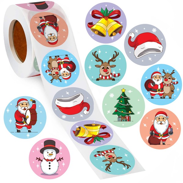 Bonico Christmas Stickers - 500 Pcs Merry Christmas Tag Stickers – Xmas Kids Stickers for Christmas Decoration – Christmas Stickers for Windows – Envelope Seal Stickers (2R-8ND)