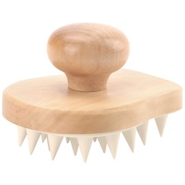 Scalp Massager Shampoo Brush, Wooden Wet and Dry Hair Scalp Care Brush, Shower Brush Scalp Scrubber Exfoliator with Soft Silicone Bristles for Dandruff Removal, Hair Growth (Beige)